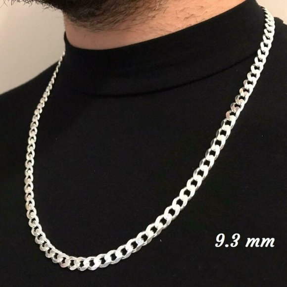 Solid THICK Heavy 9.3mm Curb Chain 24", 925 ITALY Sterling Silver Curb Chain - Picture 3 of 3